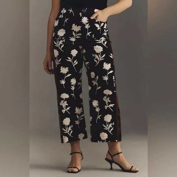 Anthropologie Colette Cropped‎ Velvet Wide Leg Pants Maeve Side Stripe Sz 32 NEW - Picture 4 of 7